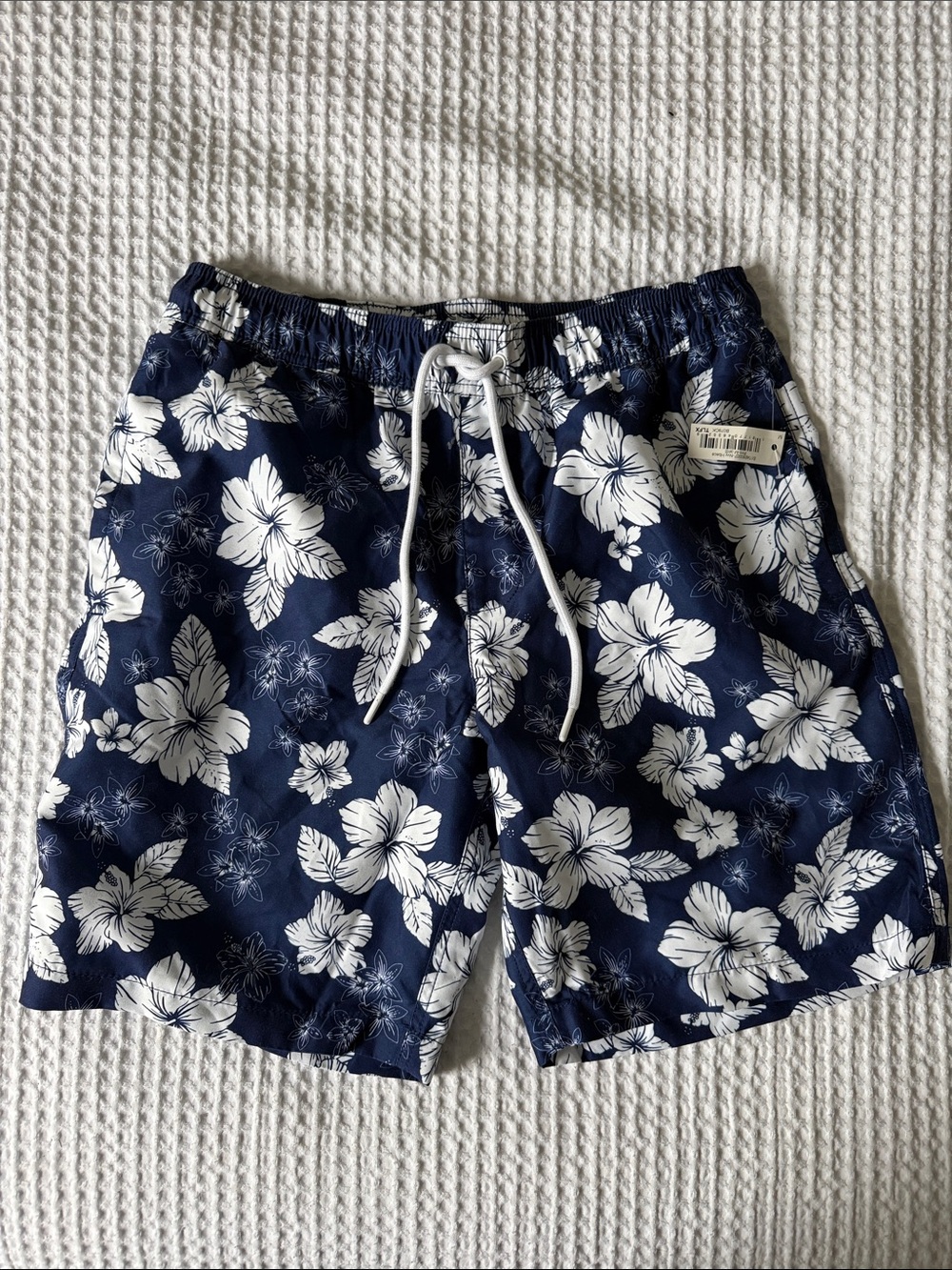 Amazon Essentials Navy and White Floral Hybrid Shorts with Drawstring